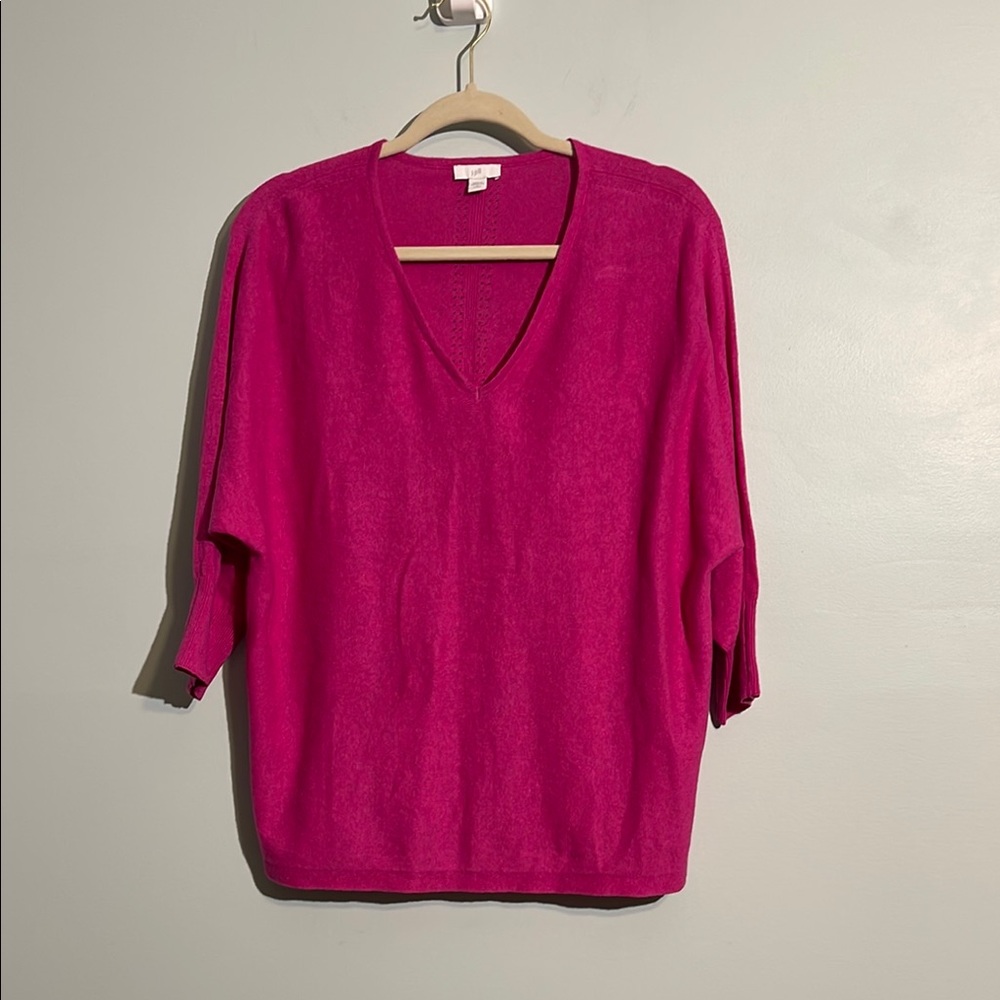 J. Jill Pink Linen Blend V-Neck Shirt Women’s Petite Medium 3/4 Sleeves